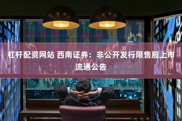 杠杆配资网站 西南证券：非公开发行限售股上市流通公告